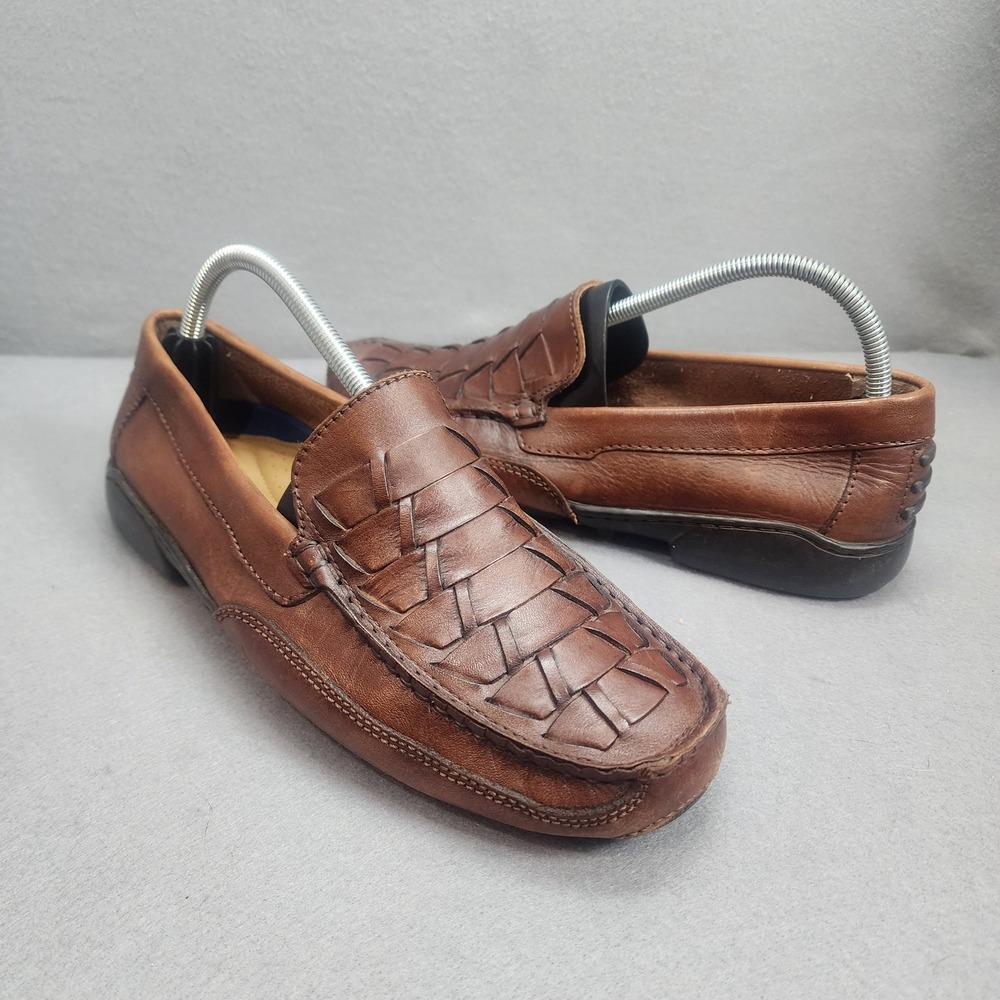 St. Johns Bay Loafers Brown Woven Leather Driving Shoes Mens 9.5 D 016-4005